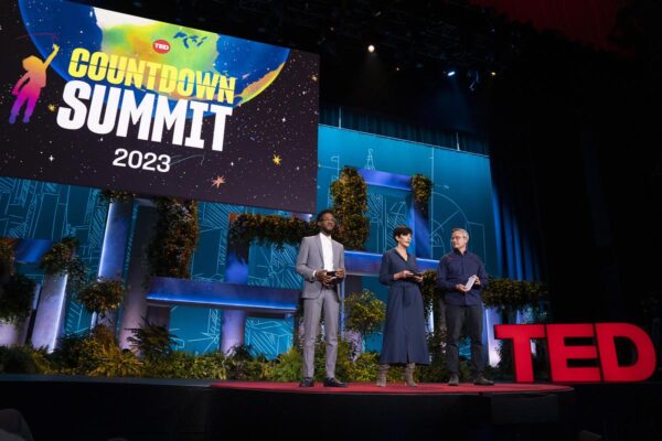 Hosts Orlando P. Bailey, Lindsay Levin, and David Biello speak at SESSION 1 at TED Countdown Summit. July 11-14, 2023, Detroit, MI